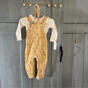 Carter's Boho Mustard Floral Overalls Cream Top Headband 24 Months Romper